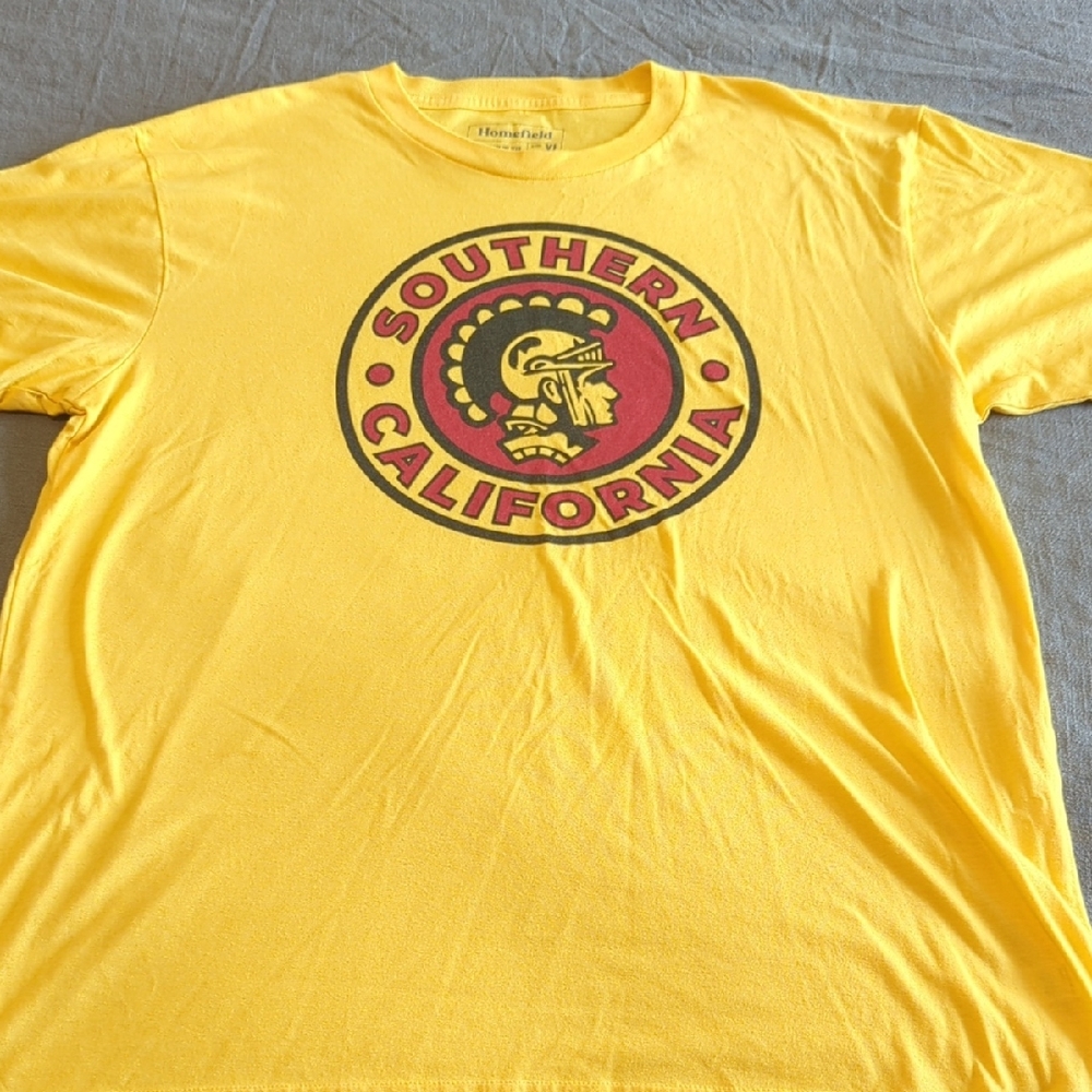 Vibrant Yellow Short Sleeve Tee with Retro Emblem